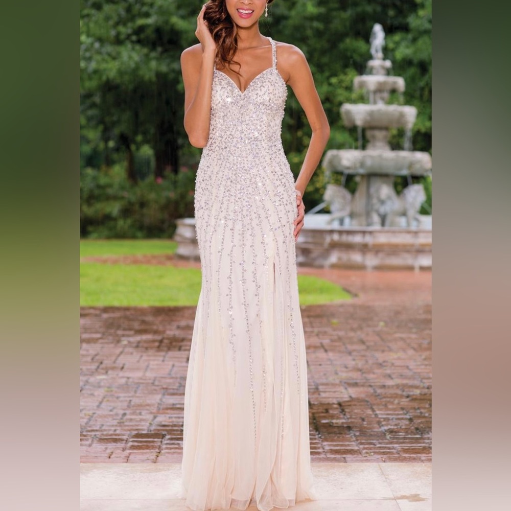 Sean Collection Style 50498 Sequined Gown - Champagne Size 6